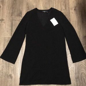 Theory black admiral crepe dress, size Petite, v neck, bell sleeves, pockets